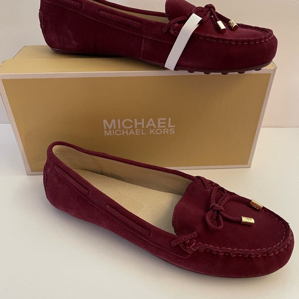 Michael Kors Red Loafers with Rounded Toe and Decorative Bow